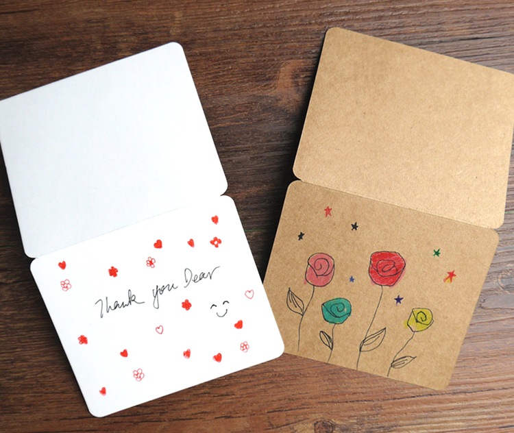 对折空白干花创意卡片 贺卡空白手绘留言卡 创意diy手工包贺卡