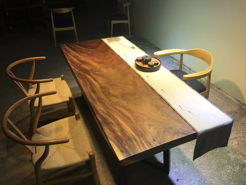 胡桃木烘干实木大板雨豆木个性餐桌咖啡桌餐厅实木家具简约现代