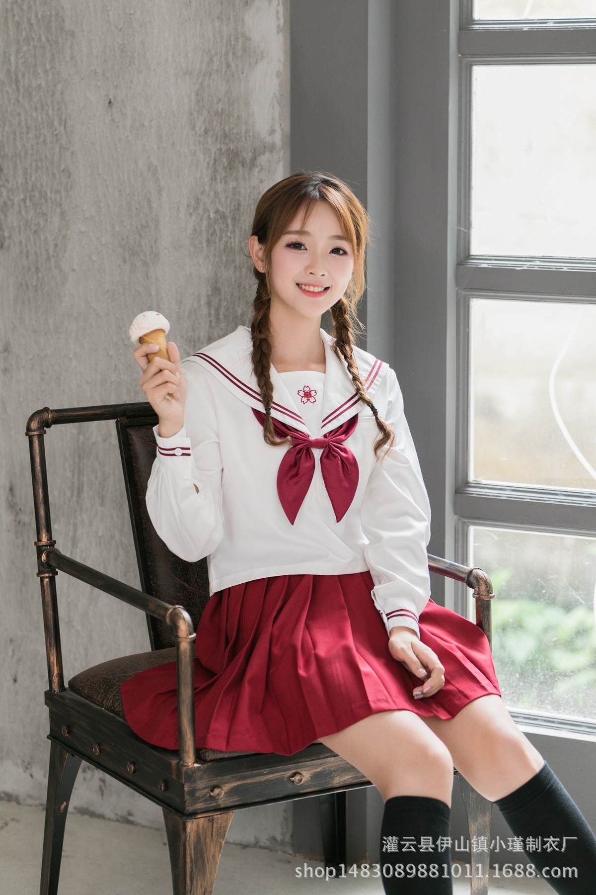 日系樱花刺绣长袖jk制服水手服正统中间服日本学生校服学院风