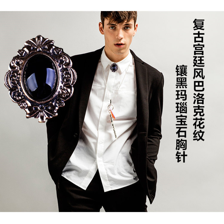 西装点睛之笔黑玛瑙宝石胸针衬衫西装领扣男女通用胸针别针