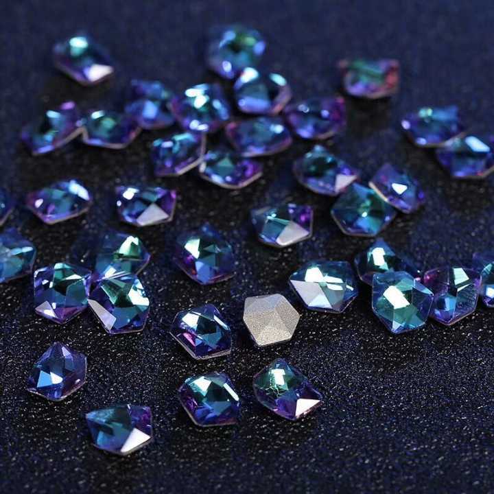 日系diy美甲尖底异形七彩钻美甲冰块形钻饰品指甲多切面贴钻100颗