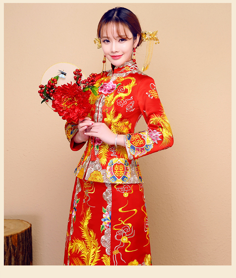 新款秀禾服新娘春夏女嫁衣中式婚纱结婚礼服旗袍敬酒服龙凤褂