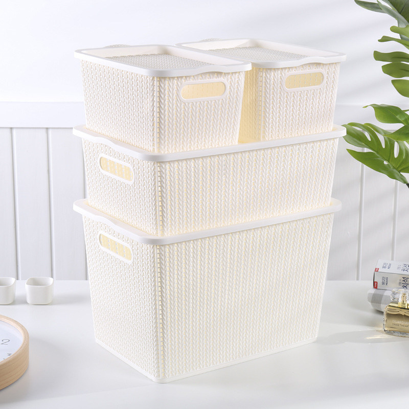 Japanese-Style Rattan-like Storage Basket Plastic Snacks with Lid Fruit Storage Basket Sundries Toy Storage Box Storage Box