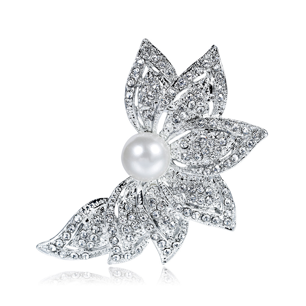 Korean Fashion Pearl Brooch Hot Sale All-Match Diamond Corsage Alloy Silver-Plated Pin