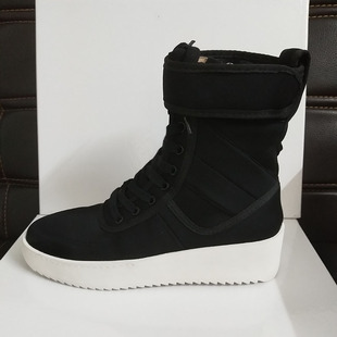 欧美fog鞋情侣鞋金属拉链磨术贴中筒圆头军靴坡跟短靴增高骑士靴