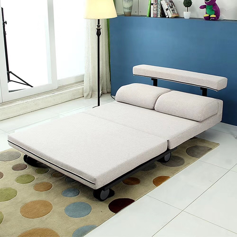 小户型客厅多功能折叠双人沙发床带滑轮简约布艺懒人床家具批发