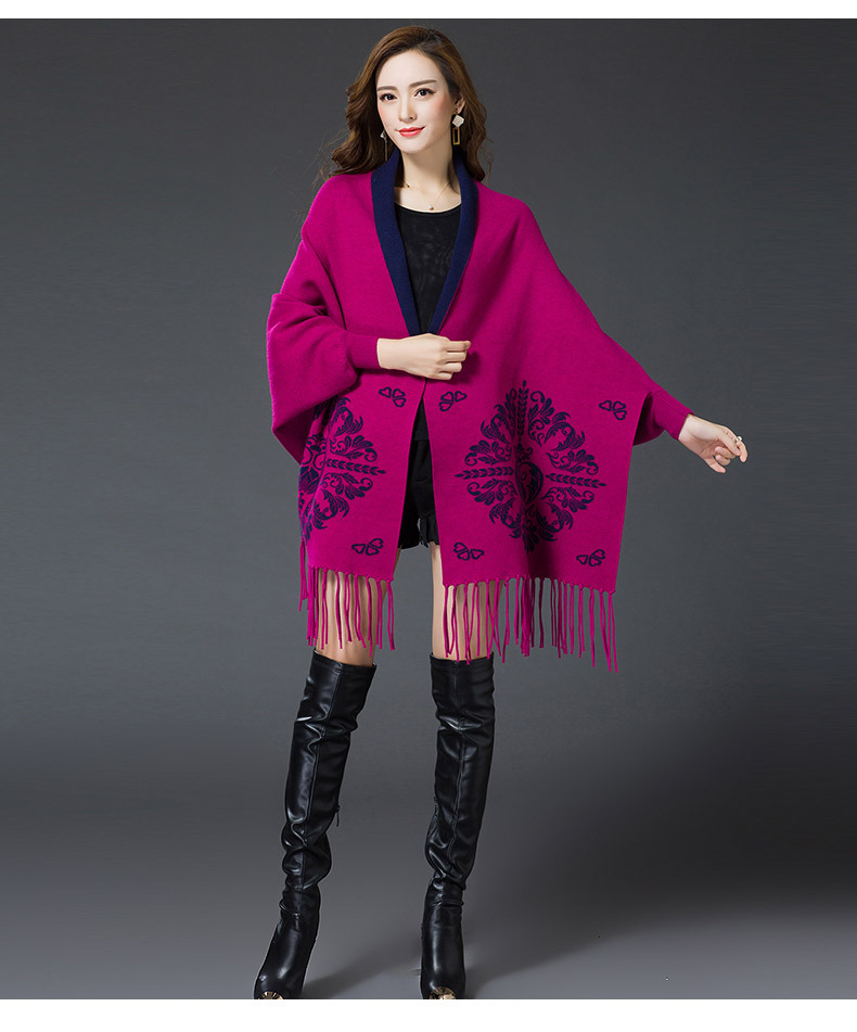 2017新款秋冬双面加厚宽松两用保暖带袖披肩流苏斗蓬围巾针织毛衣