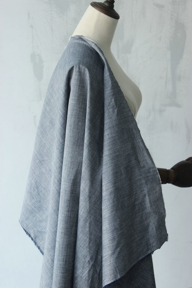 日本进口棉麻色织布牛津纺纯棉色织褶皱棉麻布 衬衣裙子全棉布料