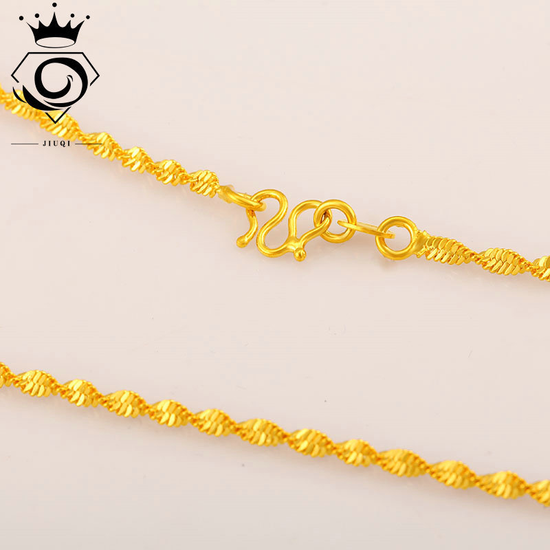 细双水波项链女士锁骨链百搭24k黄铜镀金项长度约45厘米