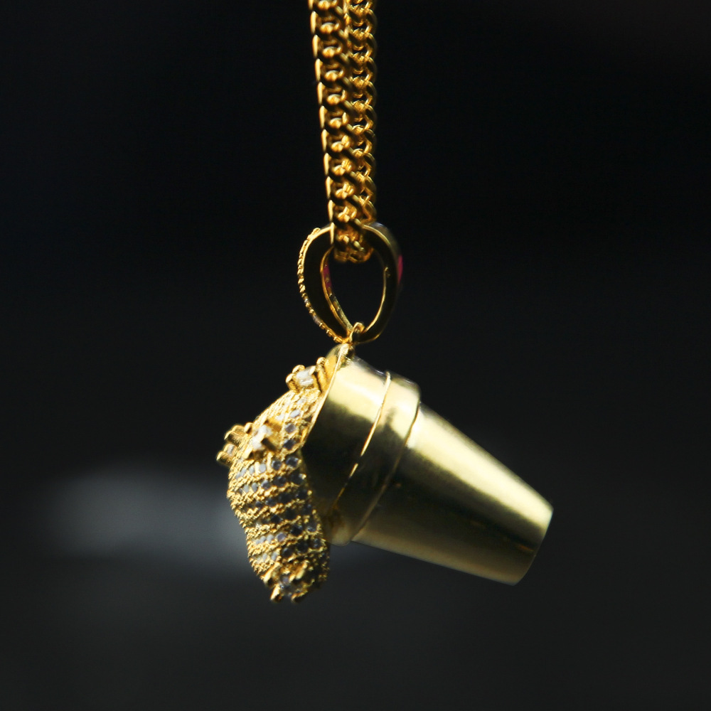 欧美嘻哈冰激凌溢出饮料冰淇淋发泡胶杯微镶锆石吊坠styrofoamcup