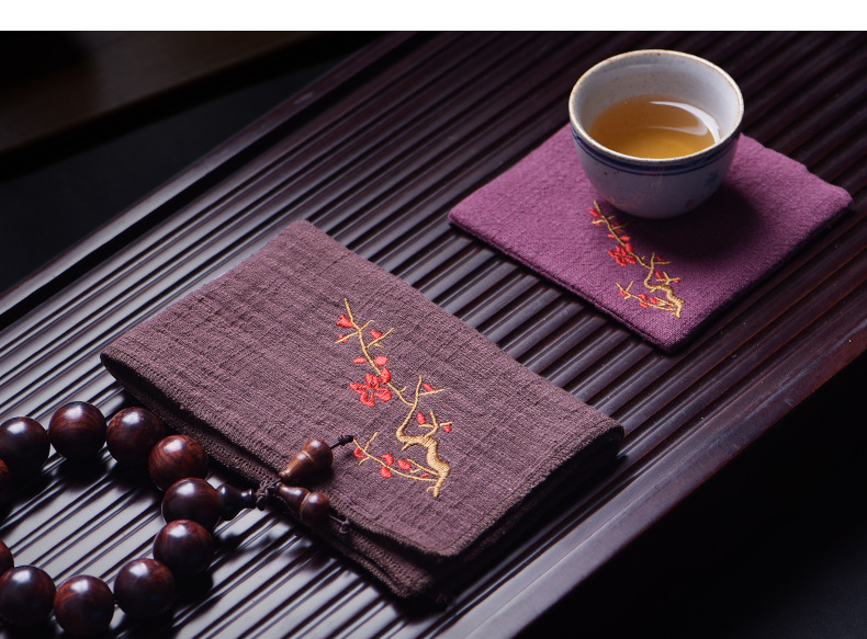 朴索家居复古茶巾吸水加厚纯棉麻茶布中国风功夫茶具配件茶道零配