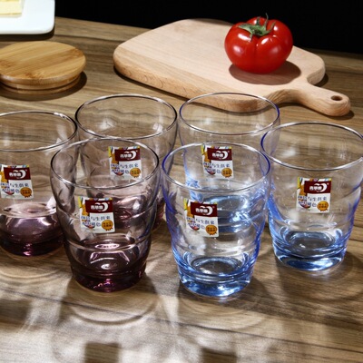 青苹果高档机压五角玻璃杯精美大高底五角机压玻璃水杯酒店用餐杯