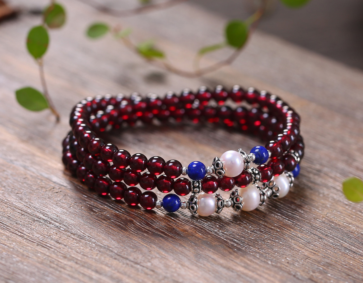 酒红多圈石榴石手链 女天然6a石榴石手串本命年女友生日礼物