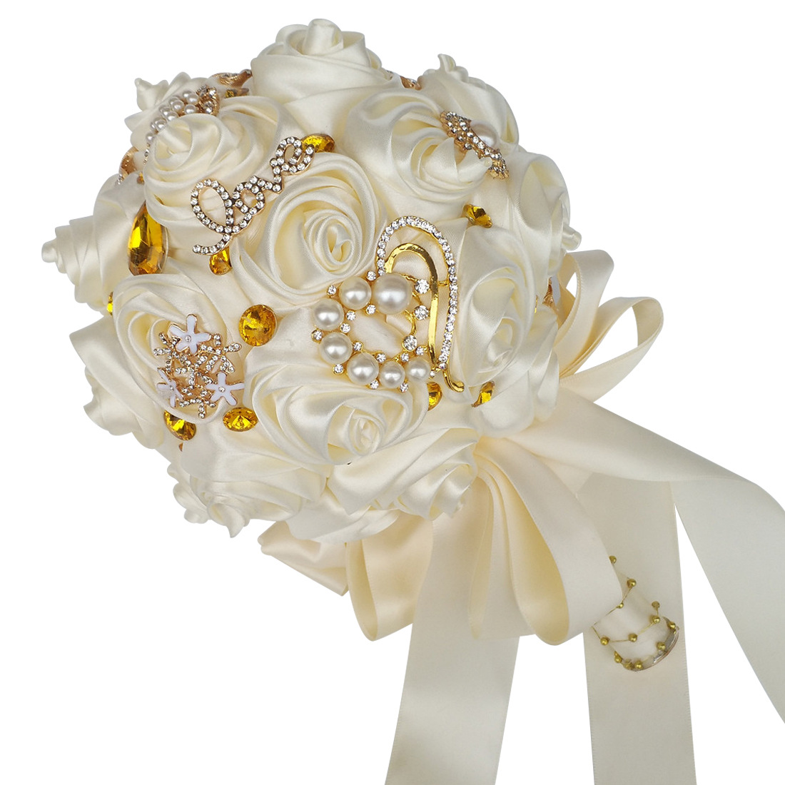 现货缎带新娘手捧花新款圆球伴娘捧花绣球17厘米aw0168