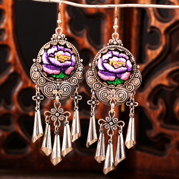 批发复古复古时尚民族风耳环苗族苗银刺绣女耳坠耳饰演出配饰品