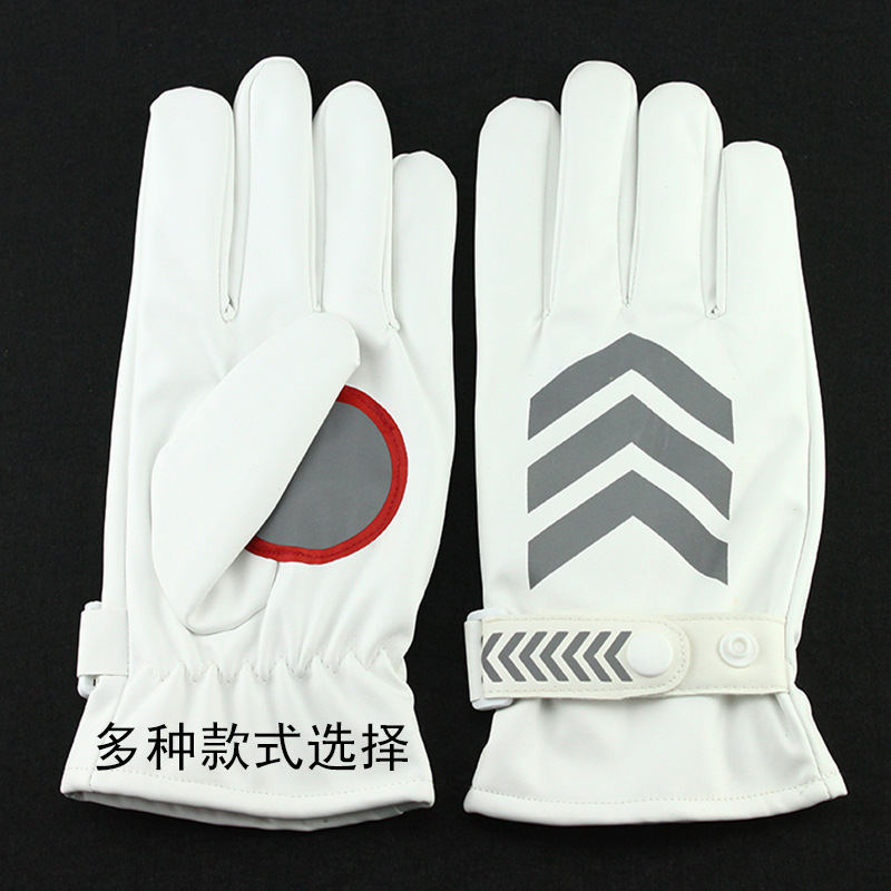 交通指挥白手套手套路政保安执勤秋冬季摩托车加绒保暖反光白手套