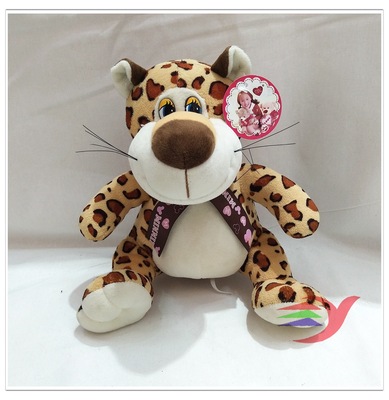 专业毛绒玩具定制厂家现版热卖 坐姿丝巾豹子毛绒公仔可来样订做