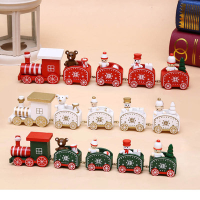 圣诞节装饰品五节小火车圣诞卡通儿童礼物木质橱窗装饰品厂家批发