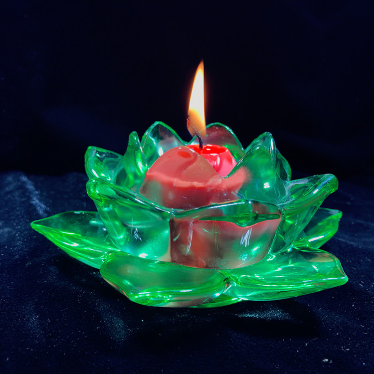 促销优惠七彩水晶玻璃大六瓣莲花酥油灯座单色可销售