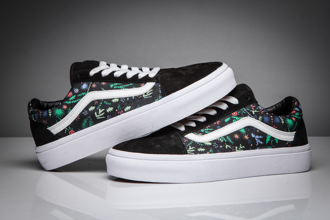 oldskool彩色花卉时尚休闲情侣款系带帆布鞋黑色低帮滑板鞋运动鞋