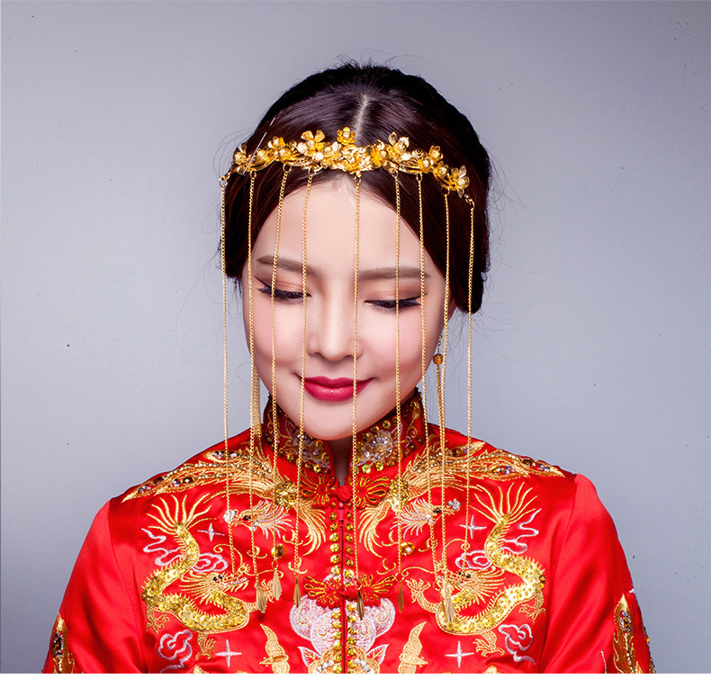 秀禾服发饰流苏额饰古装头饰中式复古婚礼配饰龙凤褂礼服饰品