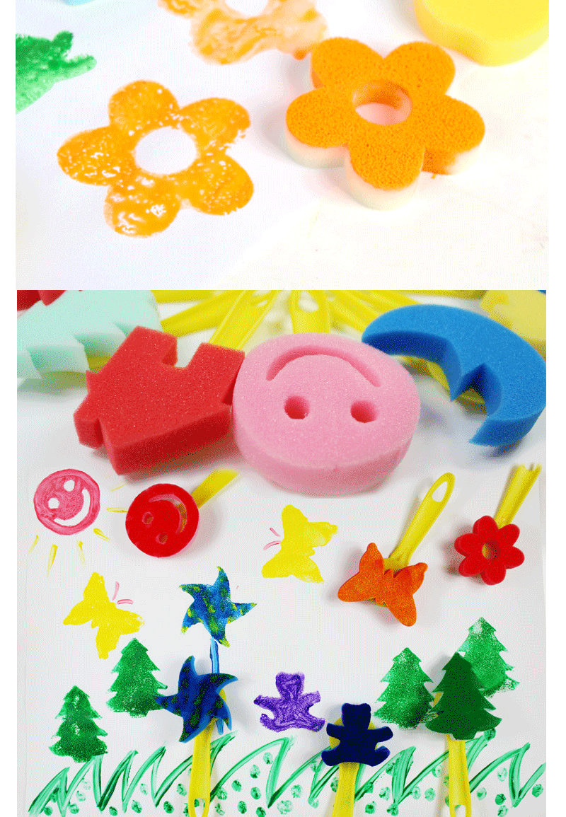 儿童绘画海绵印章diy早教图形海绵颜料刷美术绘画学生颜料图形章