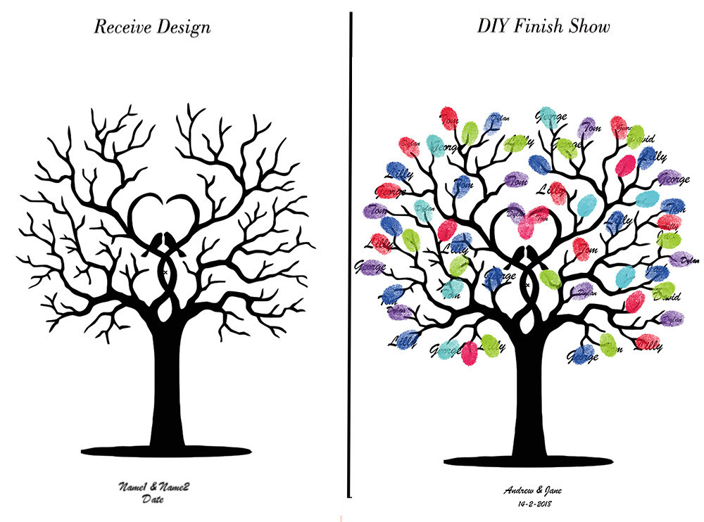 diy跨境外贸公司指纹画签到婚礼聚会派对生日树个性定制装饰nq15