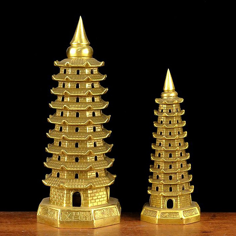 纯黄铜9九层文昌塔宝塔摆件办公室书房装饰工艺品