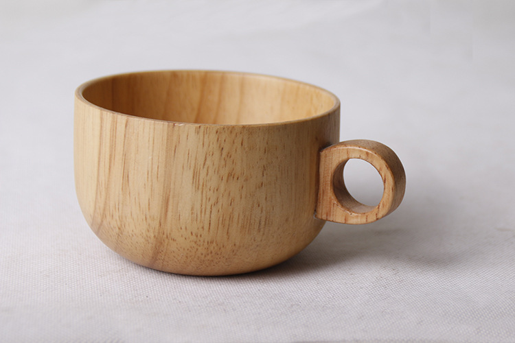 橡胶木木杯 传统手工木制水杯 木杯子咖啡杯 木质水杯 手柄木杯