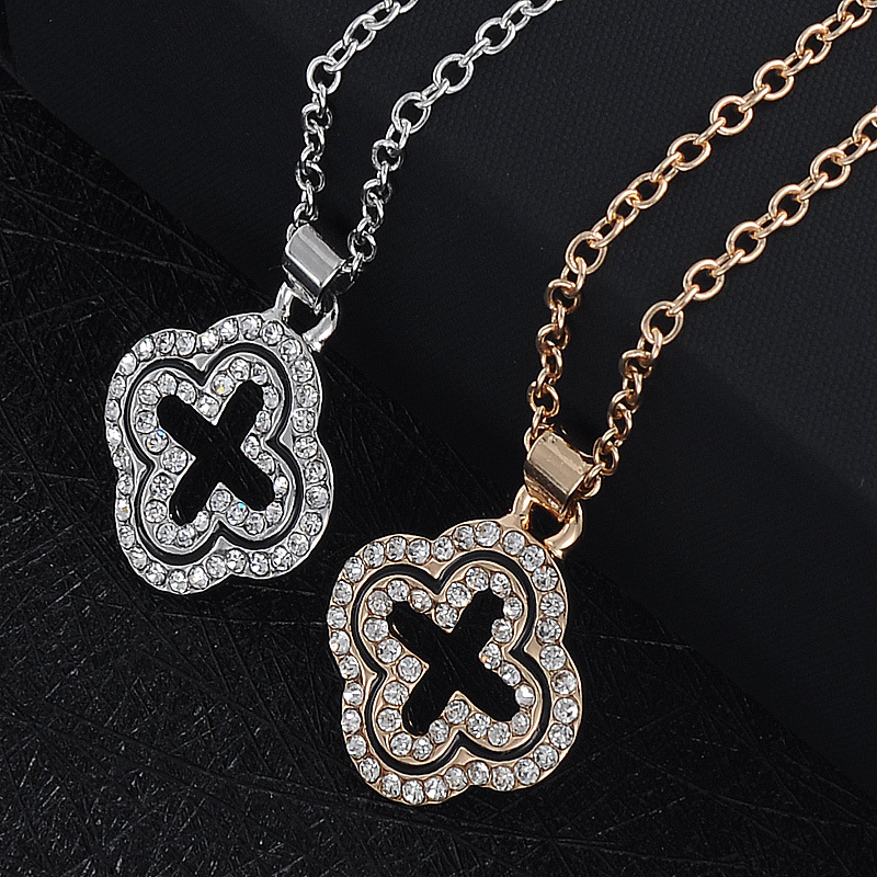 韩国时尚新款 黑色四叶草滴油吊坠女 精美时尚项链 厂家直销