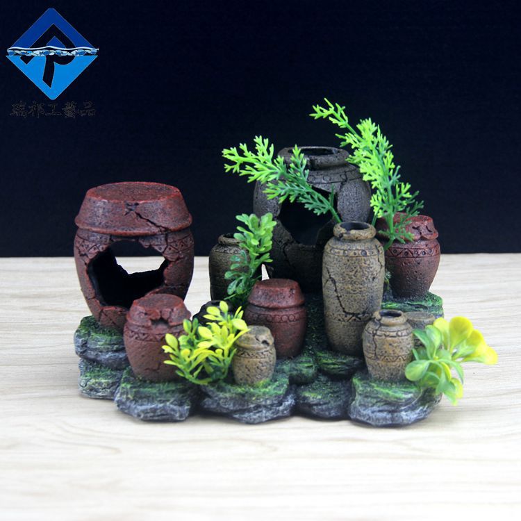 水族造景创意坛子鱼躲假山城堡装饰摆件新款鱼缸假水草树脂工艺品
