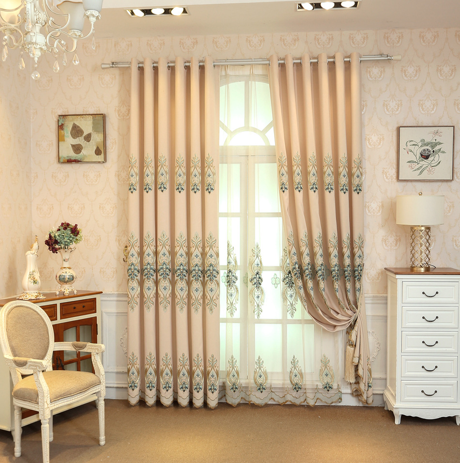 欧式客厅窗帘布 刺绣 绣花窗帘 遮光布 柯桥窗帘 厂家直销 可零剪