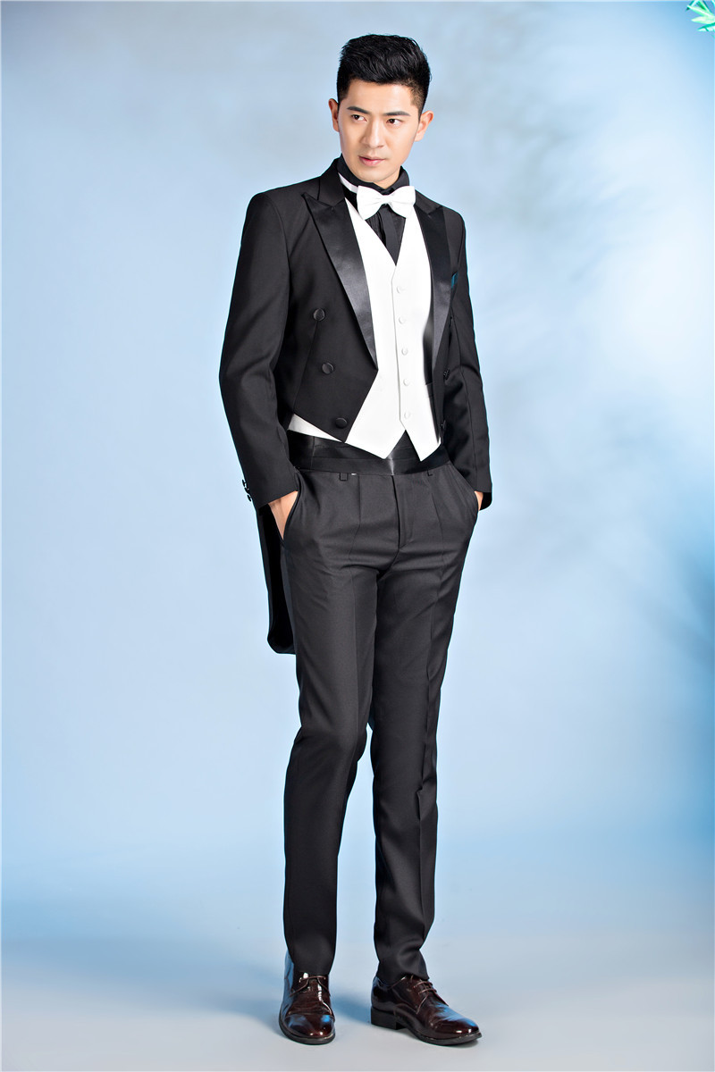 新款男士大合唱燕尾服主持人司仪舞台演出服西装礼服套装一件代发