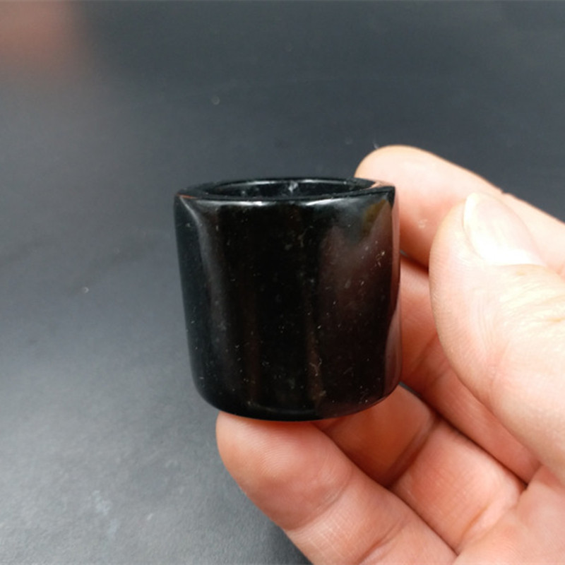 玉玉石a货砭石戒指 黑色玉石戒指扳指