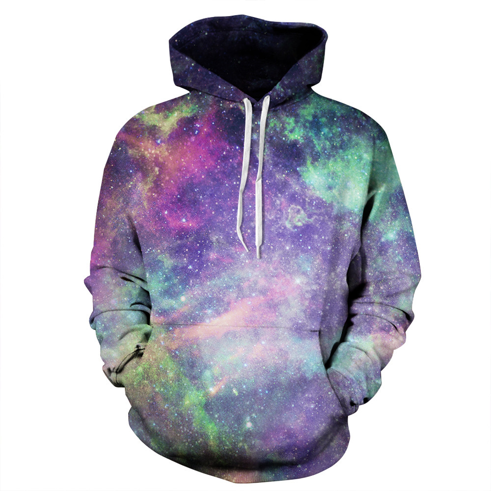 跨境wish亚马逊热卖星空系列繁星3d印花连帽棒球服hoodie men