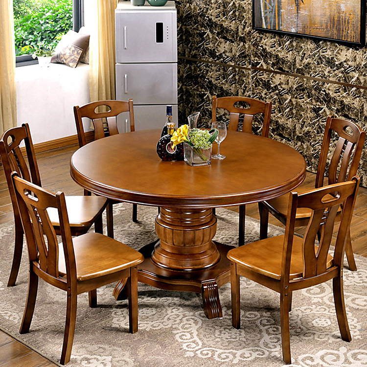 实木餐桌椅组合中式橡木圆形餐桌餐厅饭店饭桌1.2米1.6m10人圆桌
