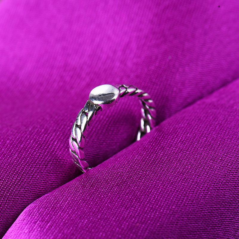 复古文艺镀银细戒指 麻花小圆时尚个性泰银黑开口指环 厂家批发