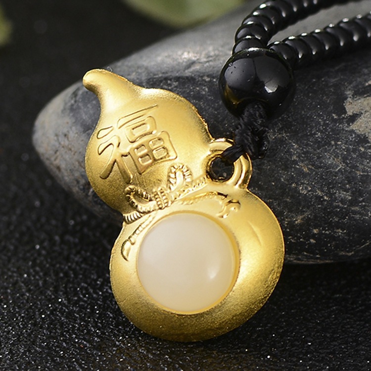 金镶玉 4d和田玉镶金 硬金和田玉葫芦吊坠 送礼电视购物厂家批发