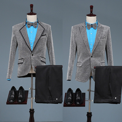 秋季新款男士单纽扣西装休闲大码商务西装外套男修身表演服男批发