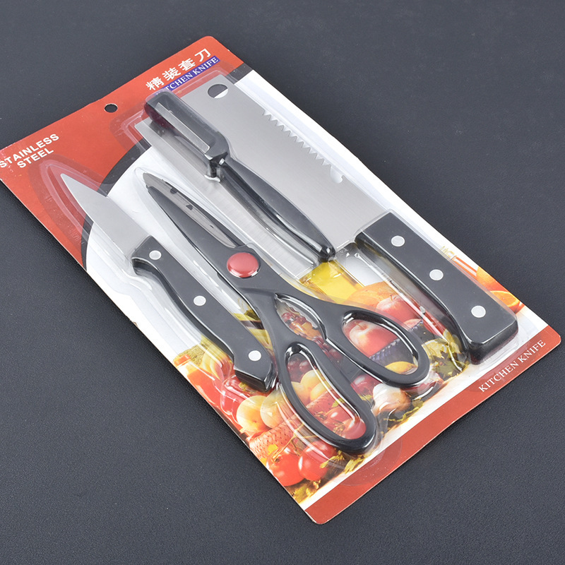 Knife Set Stainless Steel Kitchen Supplies Plastic Four-Piece Knife Set Plastic Handle Kitchen Knife Kitchen Knife Scissors