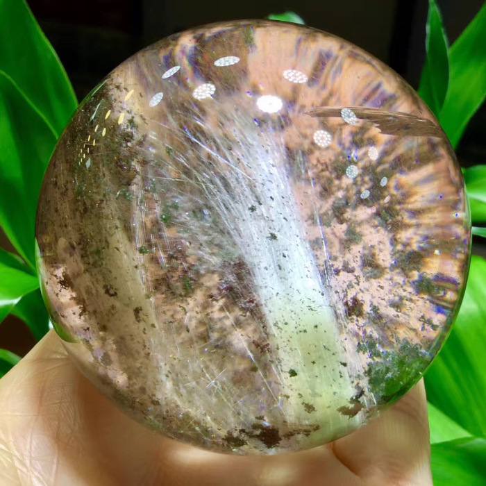 东海水晶天然绿幽灵红幽灵聚宝盆千层钛晶水晶球摆件