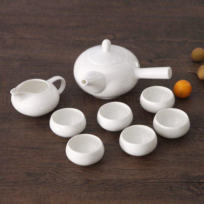 唐山骨瓷功夫茶具套装茶杯茶壶纯白色侧把壶茶具批发定制加logo