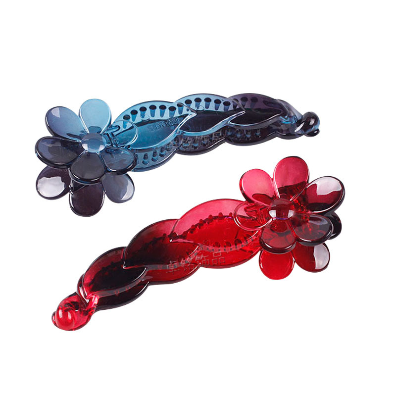 Zhuoming New Fashion Six-Petal Flower Banana Clip Solid Color Vertical Clip Plastic Ponytail Hairpin Medium and Large Twisted Clip