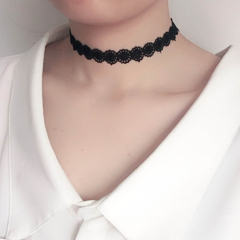 日韩原宿黑蕾丝太阳花小花贴颈项圈颈链choker 支持款式定制