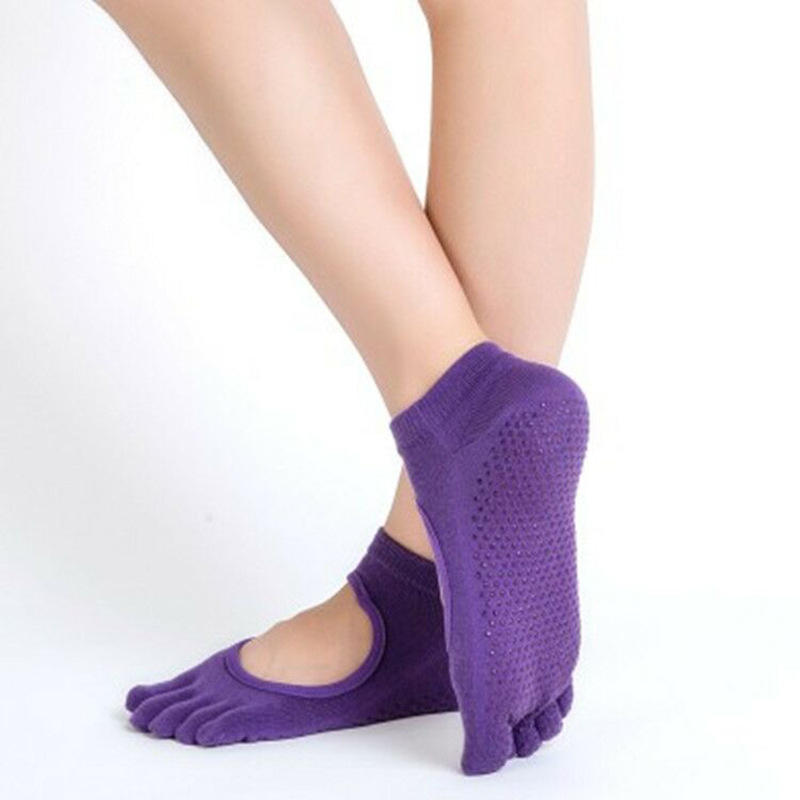 系带纯棉专业五指瑜伽袜女 防滑透气露指露背分趾袜运动点胶袜