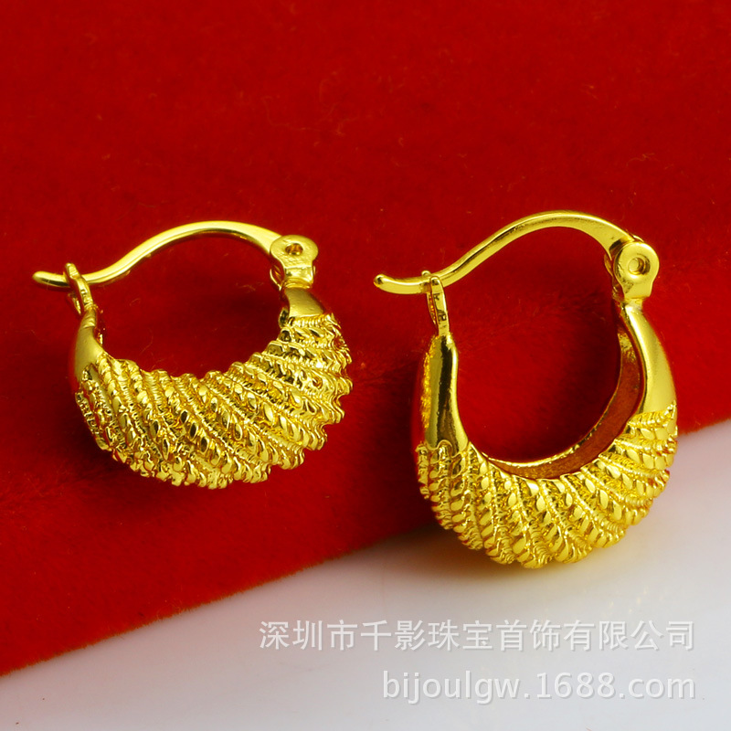 千影珠宝 黄金耳环耳扣毛毛虫耳坠女款仿真首饰镀金子仿999纯金