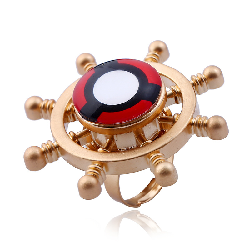 欧美新款戒指陀螺 创意船舵宝石戒指陀螺 旋转戒指陀螺手饰批发