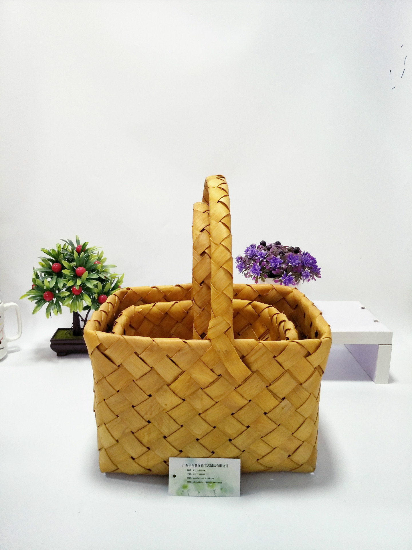 手工编织工艺品木质提篮粽子水果篮木片编织菜篮子家用品收纳