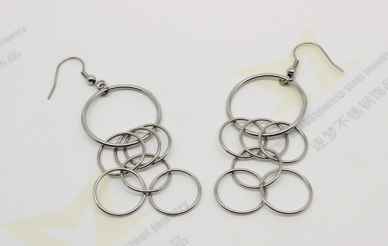 批发2017新款不锈钢七连环线圈流苏耳环网络热卖鱼钩耳钉厂价直销