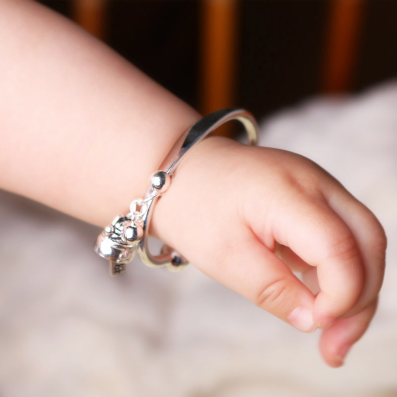 了凡居银饰 s925纯银儿童开口猫铃铛手镯 宝宝手镯 纯银手环